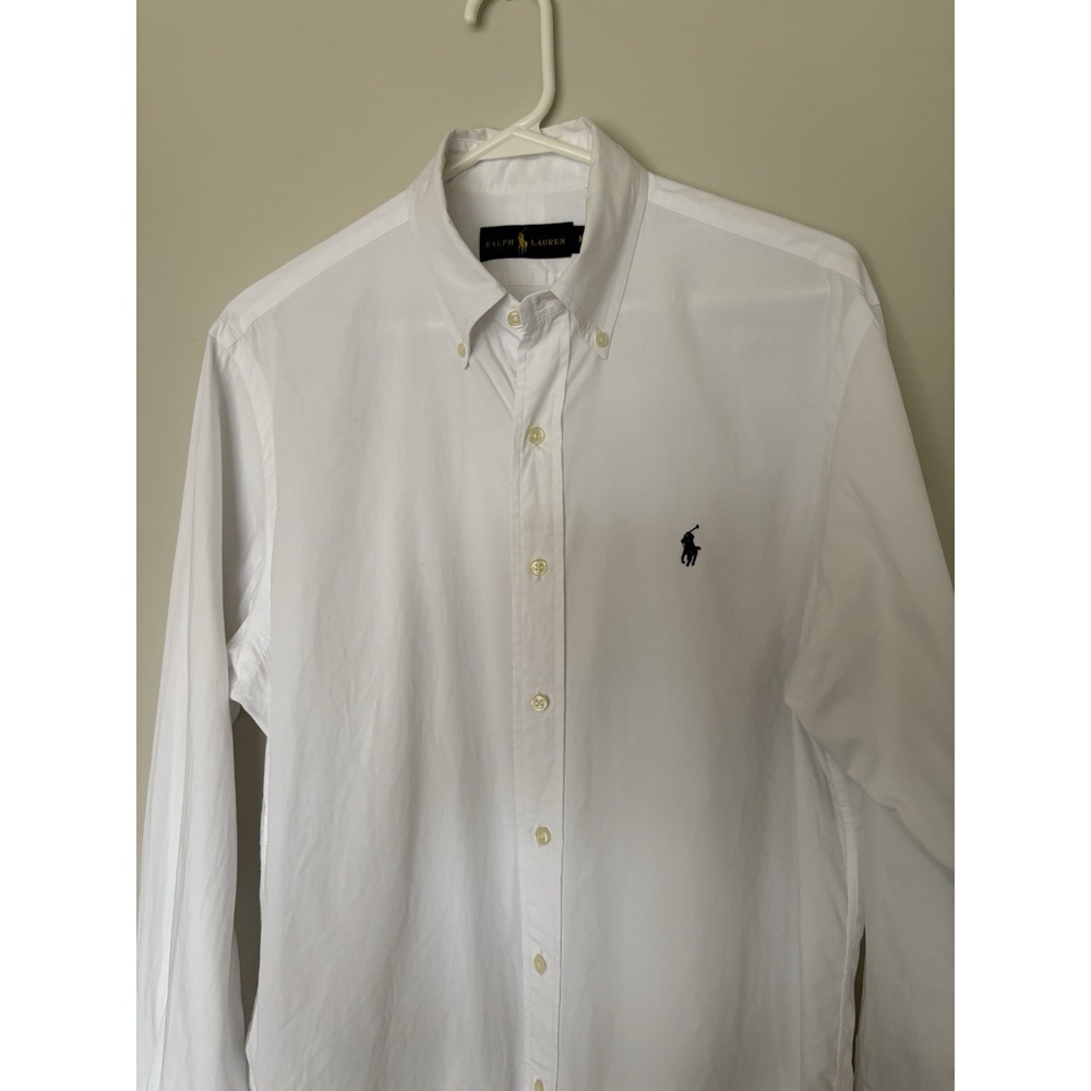 Mens Polo Ralph Lauren Classic Fit Dress Shirt M White 100% Cotton Long Sleeve.